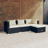 vidaXL - 4-delige - Loungeset - met - kussens - poly - rattan - zwart