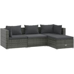 4-tlg. Garten-Lounge-Set mit Kissen Poly Rattan Grau Vidaxl