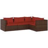 VidaXL 4-Delige Loungeset met Kussens - Poly Rattan Bruin