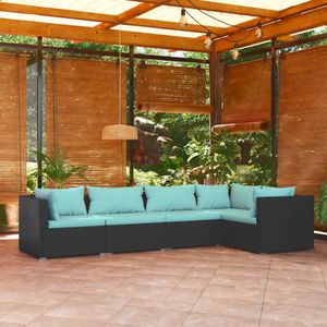 vidaXL 5-tlg. Garten-Lounge-Set mit Kissen Poly Rattan Schwarz
