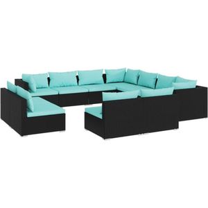 vidaXL 11-delige Loungeset met kussens poly rattan zwart