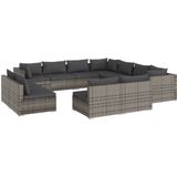 vidaXL 11-delige Loungeset met kussens poly rattan grijs