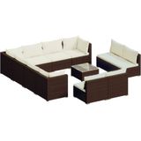 vidaXL 12-delige Loungeset met kussens poly rattan bruin