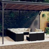 vidaXL 12-delige Loungeset met kussens poly rattan zwart