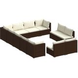 VidaXL Loungeset 12-delig met Kussens - Poly Rattan Bruin