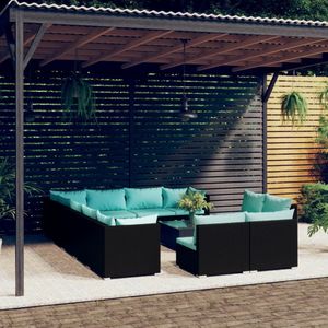 vidaXL-13-delige-Loungeset-met-kussens-poly-rattan-zwart