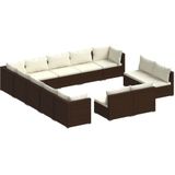 VidaXL Loungeset 13-delig met Kussens Poly Rattan Bruin