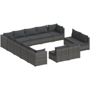 vidaXL 13-delige Loungeset met kussens poly rattan grijs