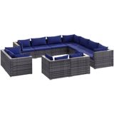 VidaXL 11-delige Loungeset met Kussens - Poly Rattan Grijs