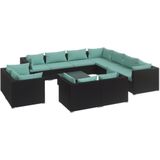 VidaXL Loungeset 12-delig met Kussens - Poly Rattan Zwart