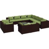 vidaXL 12-delige Loungeset met kussens poly rattan bruin