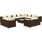 VidaXL Loungeset 13-delig met Kussens - Poly Rattan Bruin