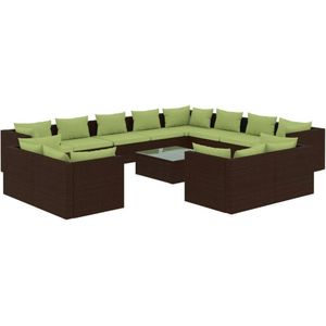 vidaXL 13-delige Loungeset met kussens poly rattan bruin