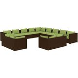 vidaXL 13-delige Loungeset met kussens poly rattan bruin