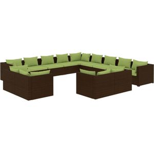 vidaXL 13-delige Loungeset met kussens poly rattan bruin