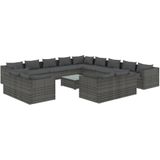 vidaXL 14-delige Loungeset met kussens poly rattan grijs