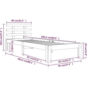 vidaXL-Bedframe-massief-hout-zwart-90x200-cm