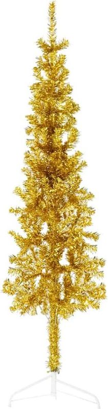 vidaXL-Kunstkerstboom-half-met-standaard-smal-150-cm-goudkleurig