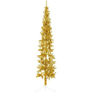 vidaXL Kunstkerstboom half met standaard smal 240 cm goudkleurig