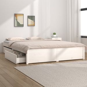 vidaXL - Bedframe - Wit - Massief Grenenhout - Met Lades