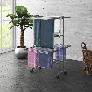 VidaXL - Inklapbaar Droogrek - Zilver - Aluminium - 4 Wielen
