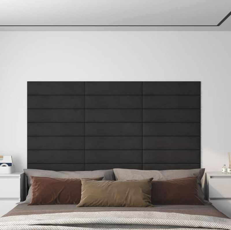 vidaXL Wandpanelen - Fluweel - Zwart - 12 Stuks - 1,08 m²