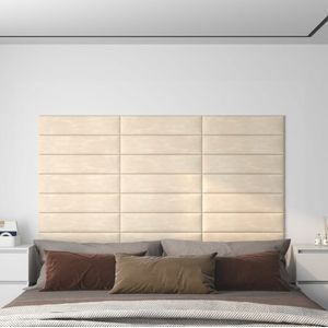 vidaXL - Wandpanelen - 12 - st - 1,08 - m² - 60x15 - cm - fluweel - crèmekleurig