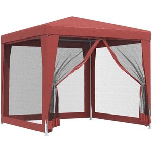 vidaXL - Partytent - met - 4 - mesh - zijwanden - 2,5x2,5 - m - HDPE - rood