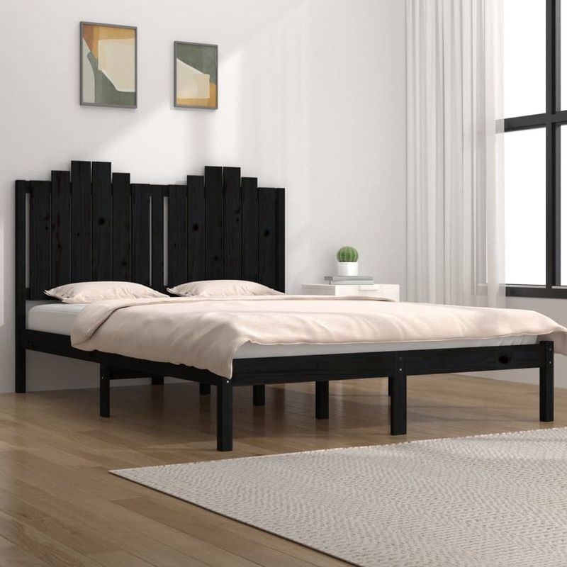 VidaXL Bedframe Massief Grenenhout Zwart 200x200 cm