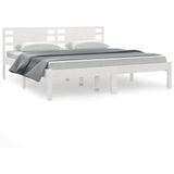 vidaXL - Bedframe - zonder - matras - massief - grenenhout - wit - 200x200 - cm