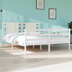vidaXL - Bedframe - zonder - matras - massief - grenenhout - wit - 150x200 - cm