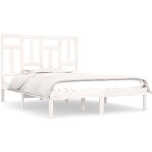 vidaXL - Bedframe - zonder - matras - massief - grenenhout - wit - 200x200 - cm