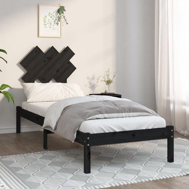 vidaXL Bedframe massief hout zwart 75x190 cm