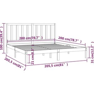 vidaXL - Bedframe - massief - grenenhout - grijs - 200x200 - cm