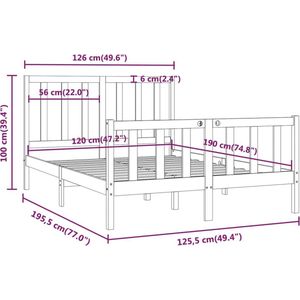 VidaXL Bedframe Massief Hout Zwart 120x190 cm - 4FT Small Double