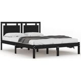 VidaXL Bedframe Massief Hout Zwart 120x190 cm - 4FT Small Double