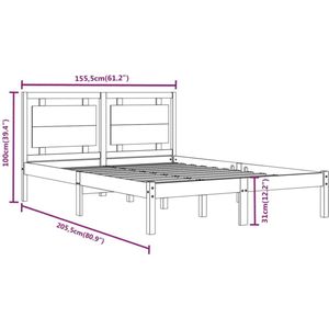 vidaXL Bedframe massief hout grijs 150x200 cm