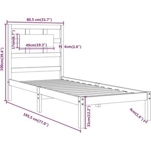 VidaXL Bedframe Massief Hout Zwart 75x190 cm - 2FT6 Small Single