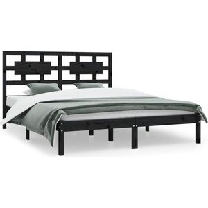 VidaXL Bedframe Massief Grenenhout Zwart 180x200 cm - 6FT Super King