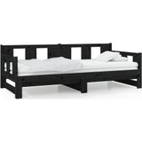 vidaXL - Slaapbank - uitschuifbaar - massief - grenenhout - zwart - 2x(90x200) - cm