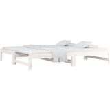 vidaXL - Slaapbank - uitschuifbaar - massief - grenenhout - wit - 2x(90x200) - cm