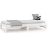 vidaXL - Slaapbank - uitschuifbaar - massief - grenenhout - wit - 2x(90x200) - cm
