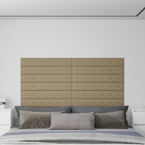 vidaXL - Wandpanelen - 12 - st - 1,62 - mÂ² - 90x15 - cm - kunstleer - cappuccinokleurig