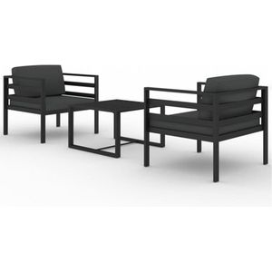 vidaXL 3-delige Loungeset - Antracietkleurig - Aluminium - Met Kussens