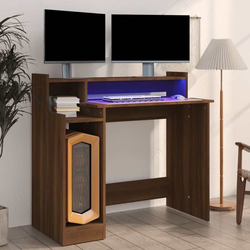 Vidaxl - Schreibtisch mit LEDs Braun Eiche-Optik 97x45x90 Holzwerkstoff