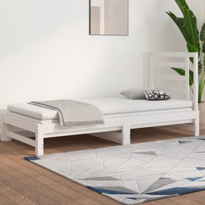 VidaXL Uitschuifbare Slaapbank Massief Grenenhout Wit 2x(90x200) cm