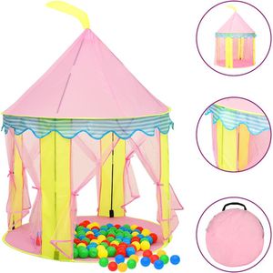 vidaXL - Kinderspeeltent - Roze - Polyester - Kasteelontwerp