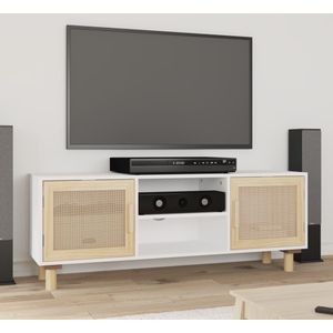 vidaXL-Tv-meubel-105x30x40-cm-massief-grenenhout-en-rattan-wit
