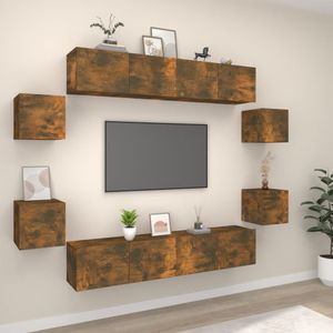 vidaXL - 8-delige - Tv-meubelset - bewerkt - hout - gerookt - eikenkleurig
