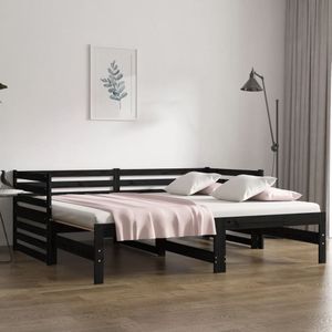 vidaXL - Slaapbank - uitschuifbaar - 2x(80x200) - cm - massief - grenenhout - zwart